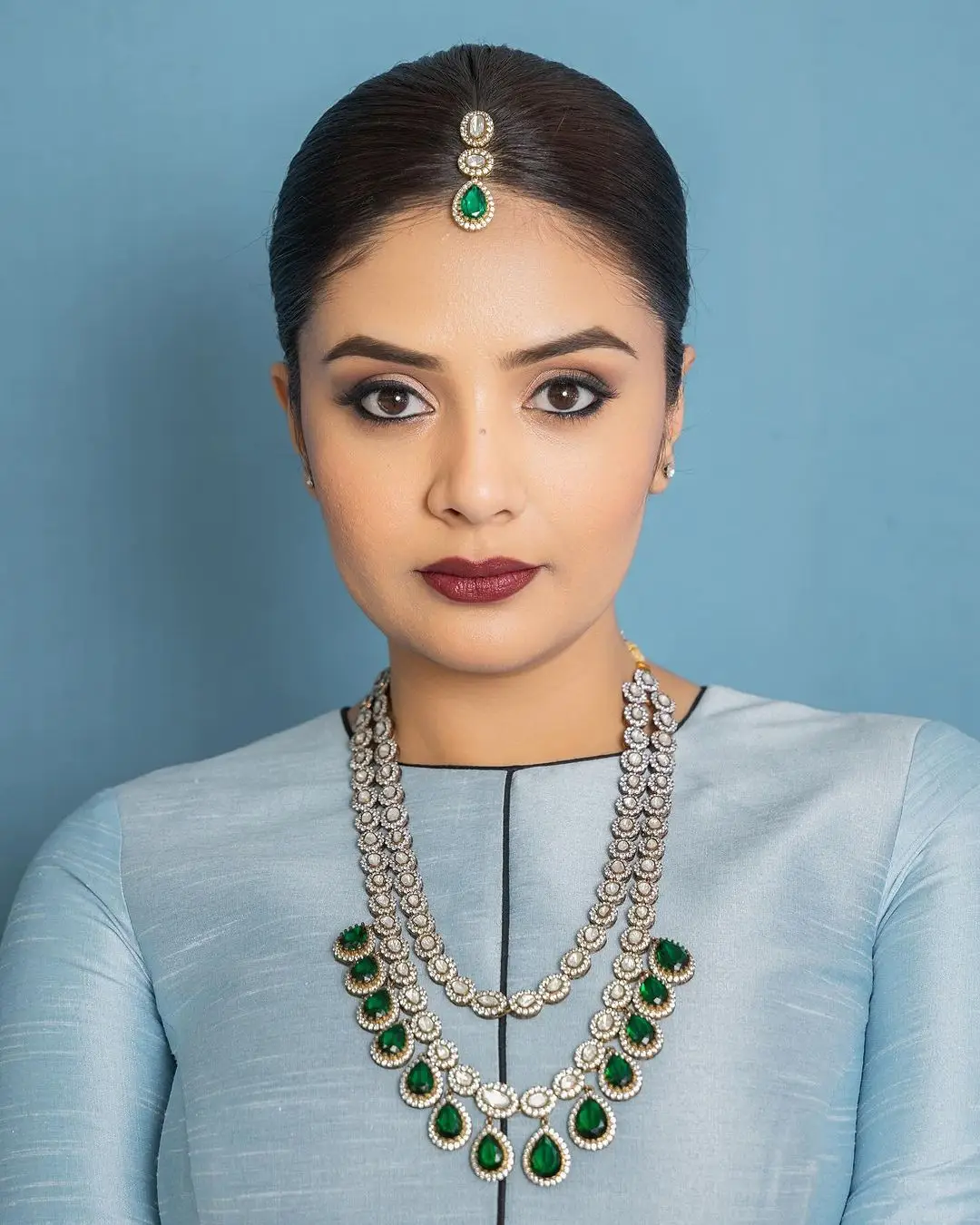 Maa TV Actress Sreemukhi in Green Lehenga Blue Choli